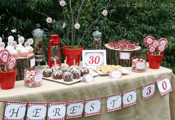 BIRTHDAY BANNER - Printable 5in x 5in panels - Red and White - Picnic - DIY Rustic Birthday Collection - by Make Life Cute Il_570xn