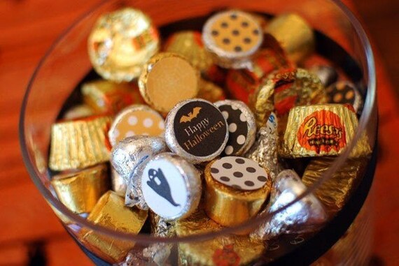 HALLOWEEN - Printable Candy Stickers - Black, Orange and Polka Dot - DIY Halloween Collection - by Make Life Cute Il_570xn