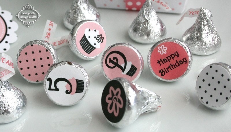 PREPPY CUPCAKE - Printable Candy Stickers - Birthday - Kiss Sticker - DIY Preppy Cupcake Collection - by Make Life Cute Il_570xn