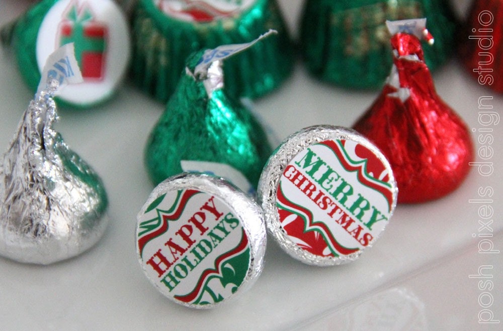 CHRISTMAS - Printable Candy Stickers - Red, Green and Damask - DIY Classic Christmas Collection - by Make life Cute Il_570xn