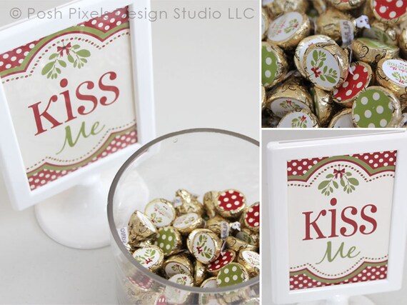 MISTLETOE PARTY - Printable Holiday Signs and Candy Stickers - 4"x6" Designer Signs and Candy Stickers - DIY Kiss Me Holiday Collection Il_570xn