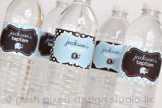 ELEPHANT - Printable Drink Wraps - Baptism, Christening, Dedication, or Communion - DIY Elephant Christening Collection - by Make Life Cute Il_570xn