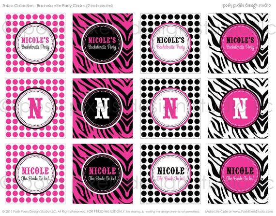 PARTY CIRCLES - Printable Bachelorette Party Circles - 2 inch - Hot Pink Zebra Print - DIY Zebra Collection - by Make Life Cute Il_570xn
