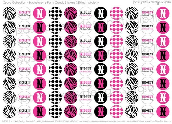 CANDY STICKERS - Printable Bachelorette Party Candy Stickers - Pink, Black, Zebra Print - DIY Zebra Collection - by Make Life Cute Il_570xn