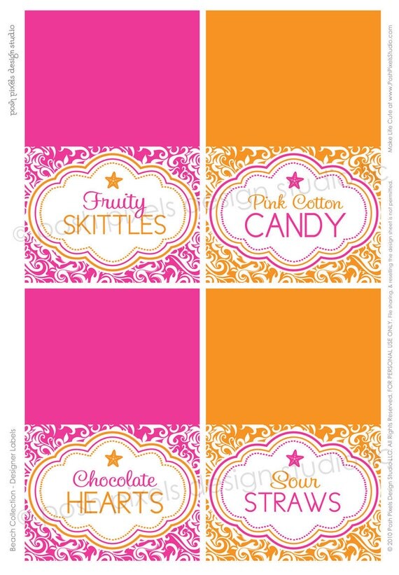 LABELS - Printable Designer Labels - Tent Card Labels - Sweet 16 Party - DIY Sweet Beach Party Collection - by Make Life Cute Il_570xn