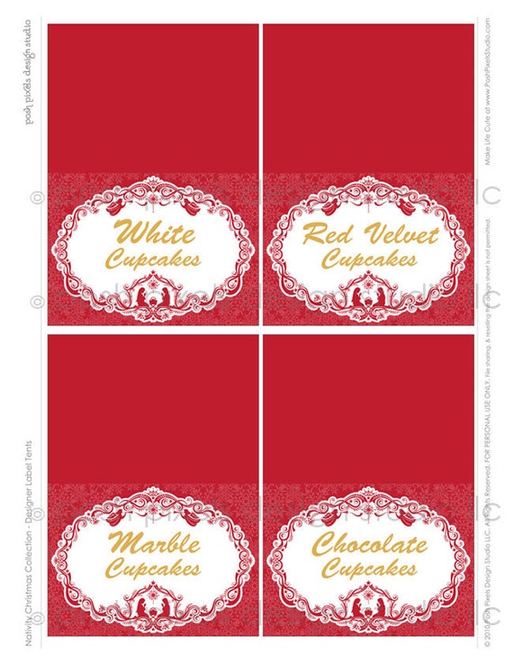 O HOLY NIGHT - Printable Nativity Labels - Red and Gold - Designer Label Tent Cards - O Holy Night Collection Il_570xn