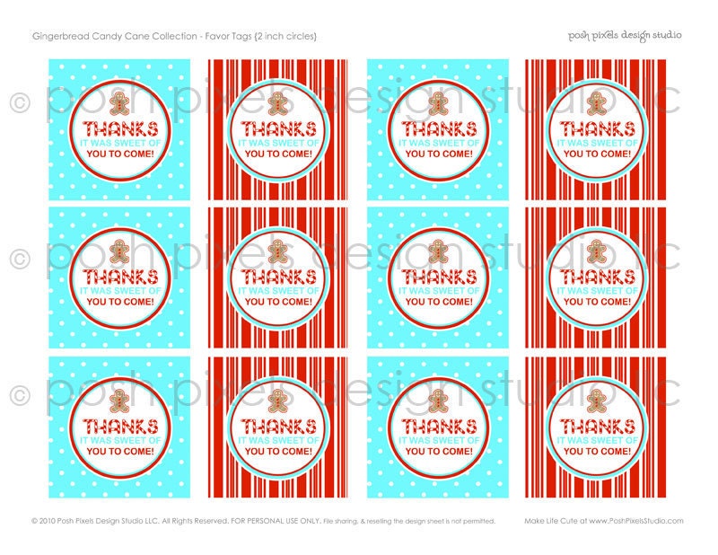 GINGERBREAD MAN - Printable Holiday Favor Tags - 2 inch - Gingerbread and Candy Canes - DIY Gingerbread Candy Cane Collection Il_570xn