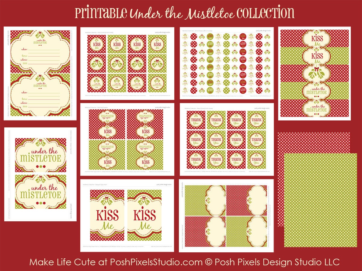 MISTLETOE PARTY - Printable Party Pack - DIY Under the Mistletoe Collection - by Make Life Cute Il_570xn
