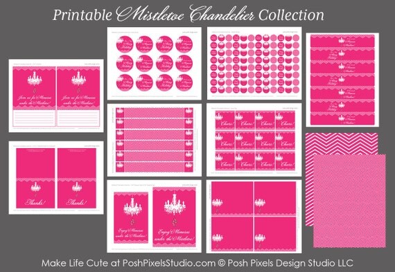 MISTLETOE PARTY - Printable Party Pack - DIY Mistletoe Chandelier Collection - by Make Life Cute Il_570xn