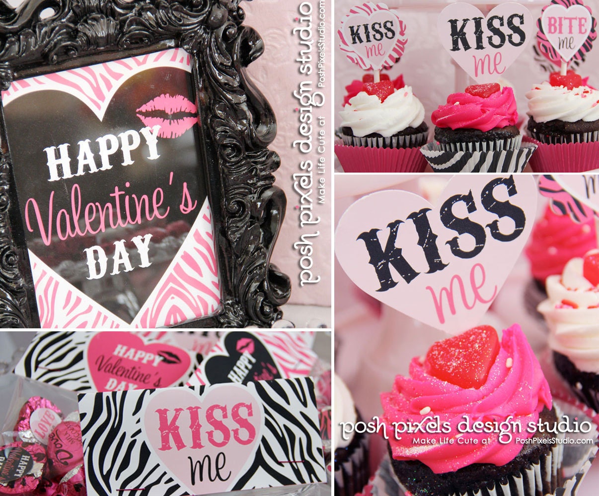 VALENTINE'S DAY - Printable Party Pack - Black and Pink - DIY Zebra Valentine Collection - by Make Life Cute Il_570xn