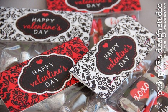 VALENTINE'S DAY - Printable Treat Bag Toppers - Damask and Hearts - DIY Classic Valentine Collection - by Make Life Cute Il_570xn