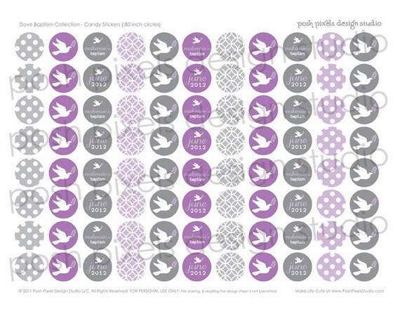 DOVE - Printable Candy Stickers - Baptism, Christening, Dedication, or Communion - DIY Dove Dedication Collection - by Make Life Cute Il_570xn