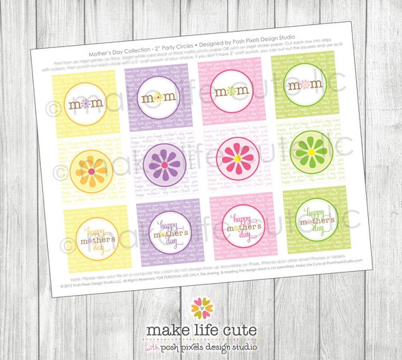 MOTHER'S DAY - Printable Party Circles - 2in - DIY Daisy Collection - by Make Life Cute Il_570xn