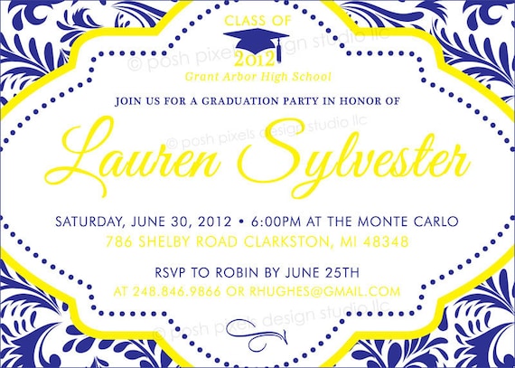 GRAD INVITATION - Printable 5"x7" Invitation Design - Custom Colors - Class of 2012 - DIY Damask Grad Party Collection - by Make Life Cute Il_570xn