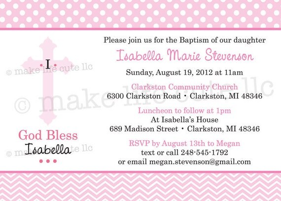 CROSS - Printable 5"x7" Invitation Design - Baptism, Christening, or Dedication - DIY Chevron Communion Collection - by Make Life Cute Il_570xn
