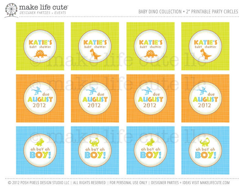 DINOSAUR - Printable 2" Party Circles - Baby Shower - DIY Dino Baby Collection - by Make Life Cute Il_570xn