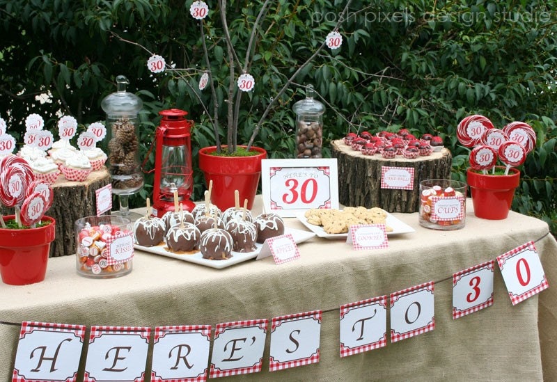 BIRTHDAY BANNER - Printable 5in x 5in panels - Red and White - Picnic - DIY Rustic Birthday Collection - by Make Life Cute