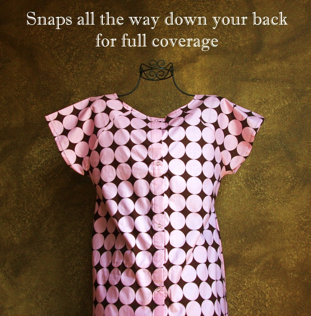Maternity Birthing Gown in Pink & Brown Dots - Ready to ship