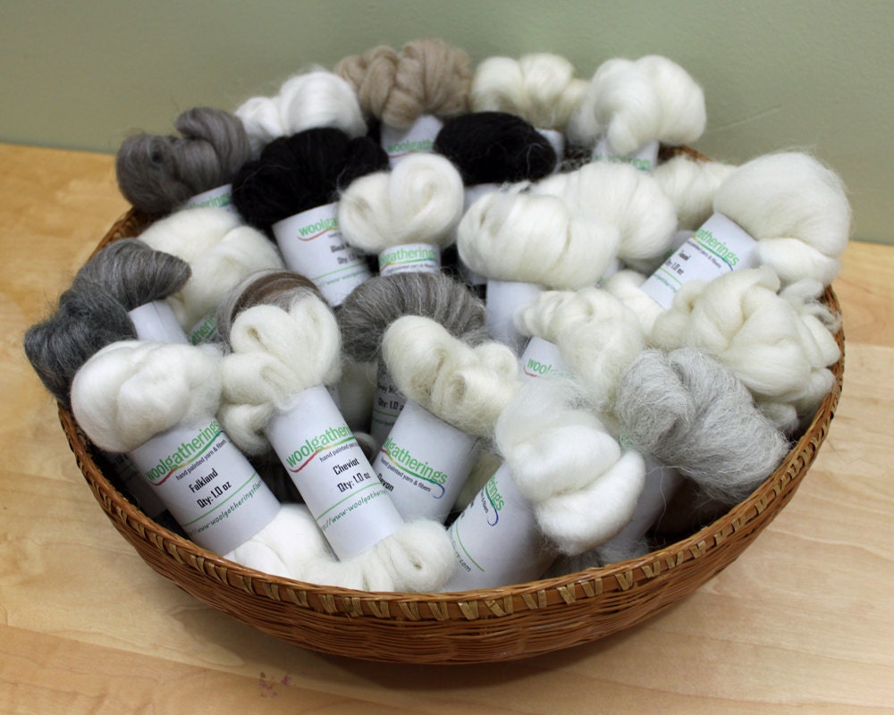 24 Breed Fiber Sampler -  Undyed Wool Roving for Spinning or Felting