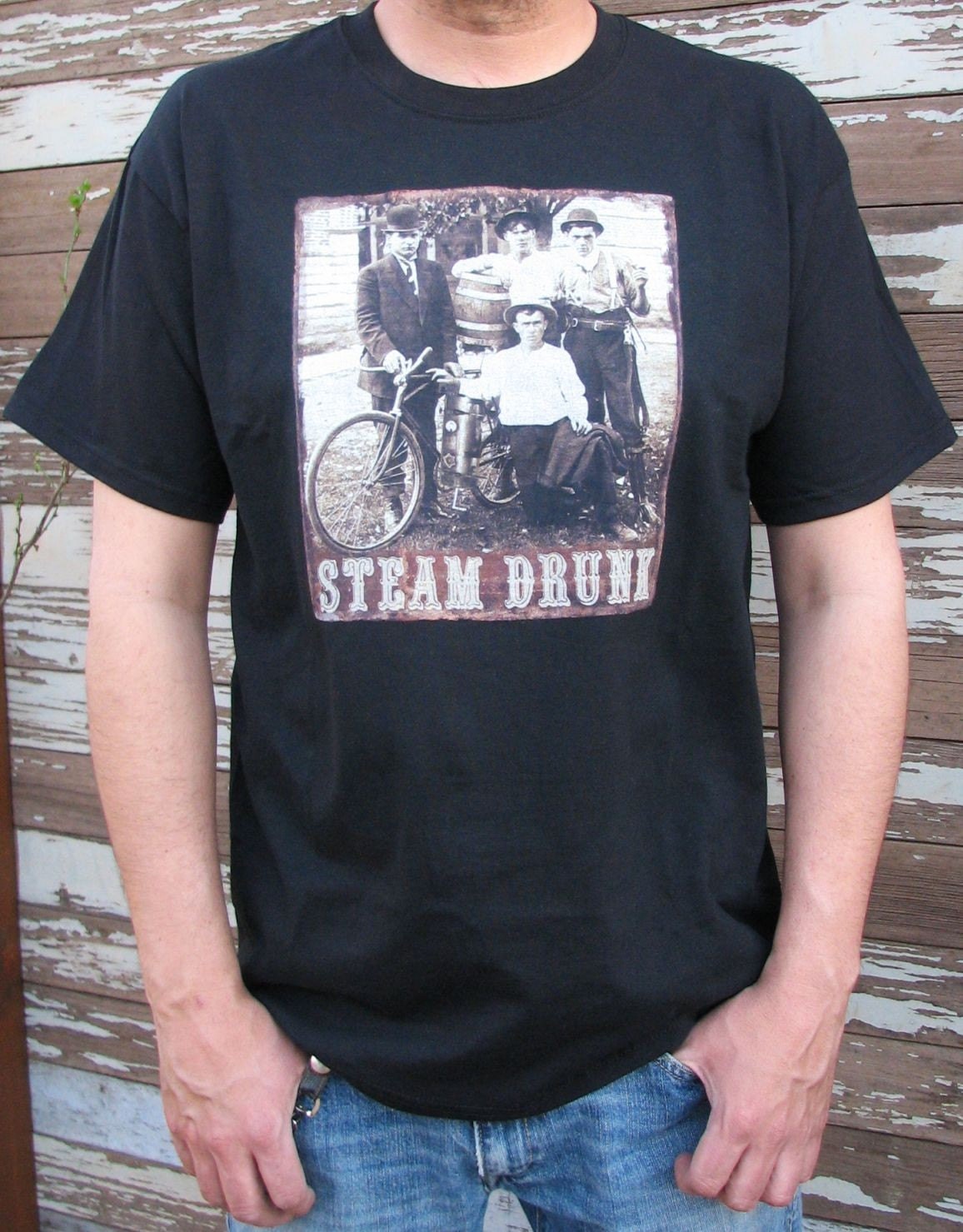 Steampunk Sepia on Black Cotton T-shirt Men's Short Sleeve