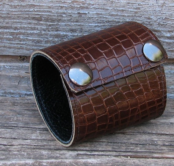 Black and Brown Leather Skull Cuff