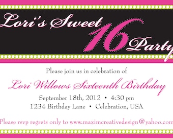 DIY Printable Invitation - Birthday Party, Birthday invitation, Sweet 16 Party Invitation, Girls Birthday Party....by Maxim Creative Invites