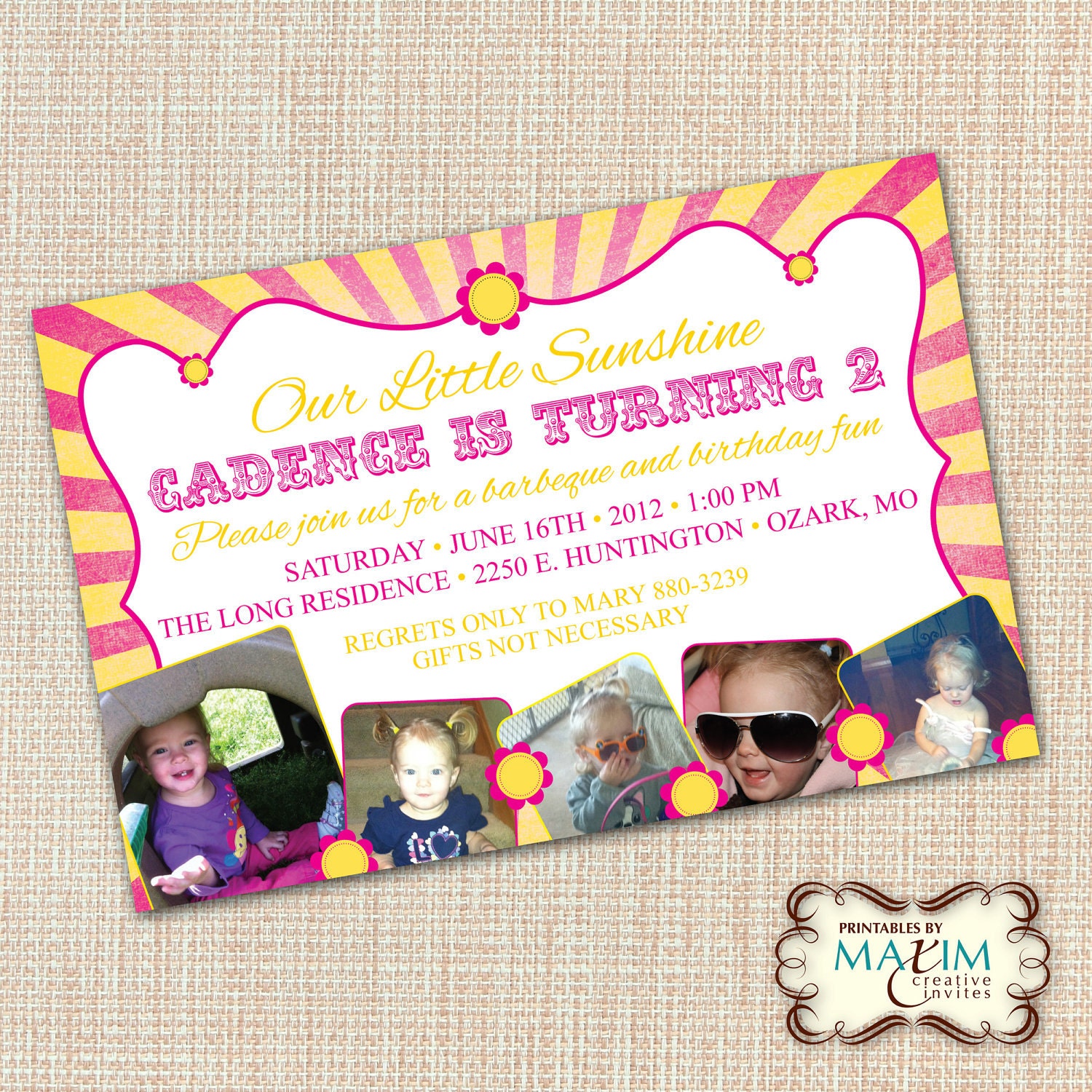 DIY Printable Invitation - Our Little Sunshine Invitation, Sunshine Birthday Invitation...by Maxim Creative Invites