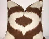 Deocrative Pillow Cover - Ikat Print - Brown - Ivory -22x22 inches - Throw Pillow - Toss Pillow - Accent Pillow
