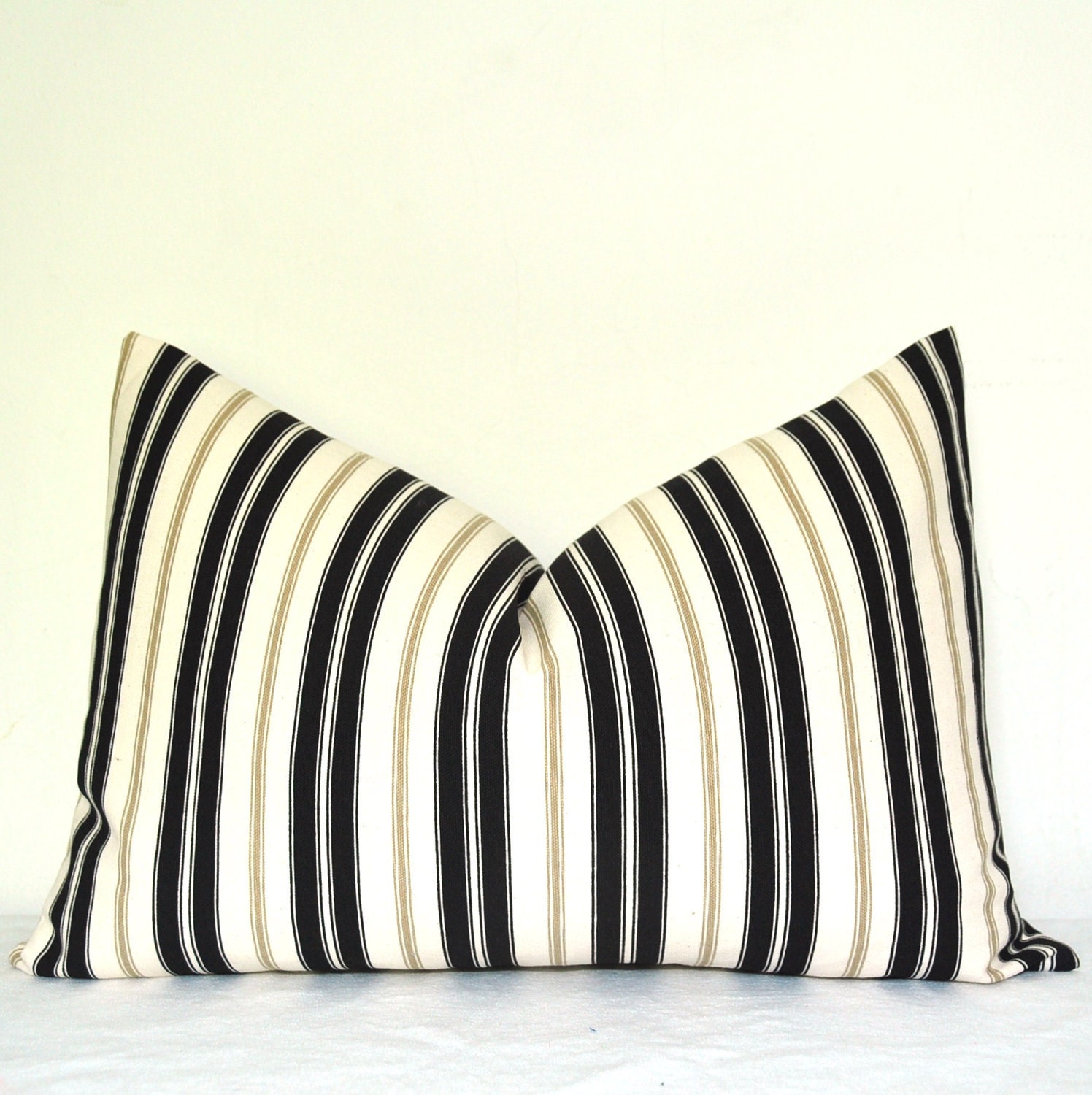 On BOTH SIDES - Pillow Cover - Decorative Pillow - Throw Pillow - Lumbar Pillow - Stripes - 12x18 in - Black - Taupe