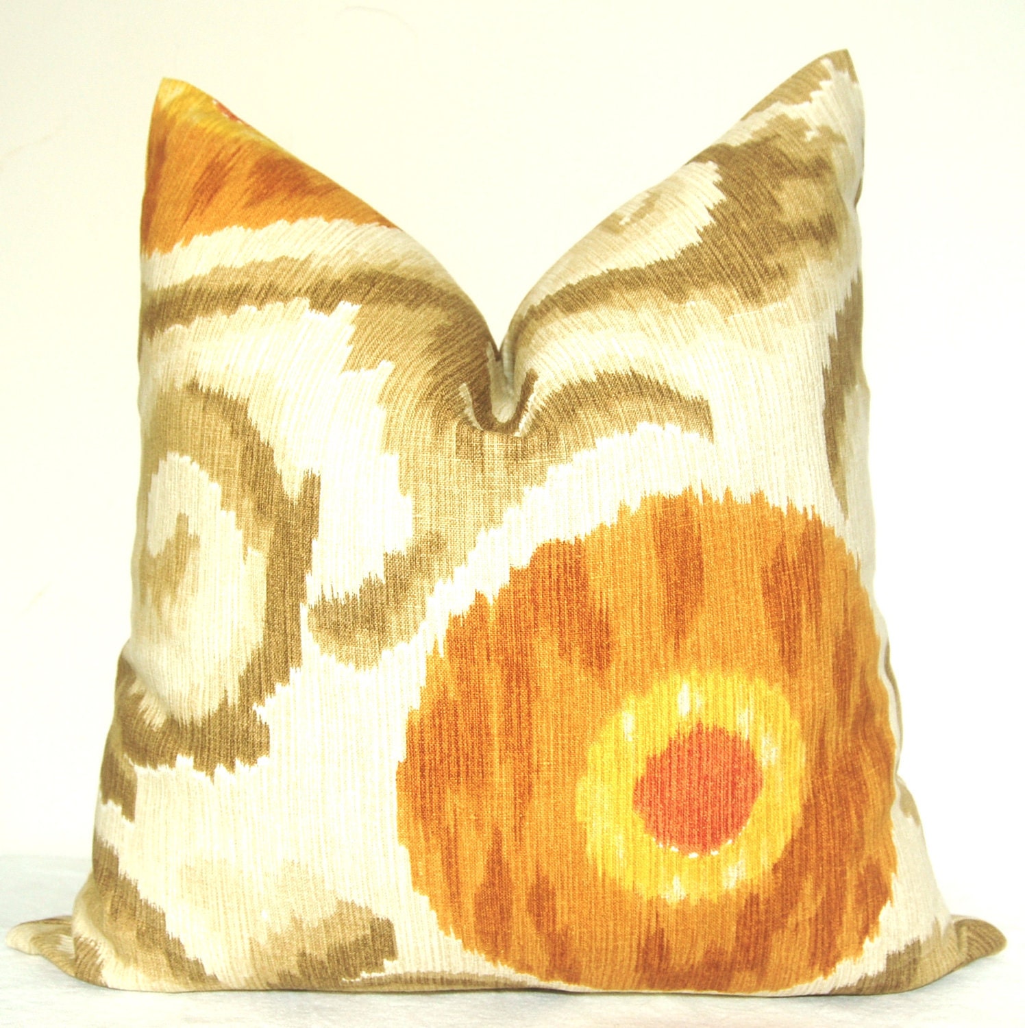 On BOTH SIDES - Pillow Cover - Deocrative Pillow - Throw Pillow - Sofa Pillow - Kravet - Ikat - Suzani - 20x20 in - Linen - Pumpkin - Taupe
