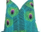 Pillow Cover - Decorative Pillow - Throw Pillow - Toss Pillow - Peacock - Gold Thread - 17x17 in - Green - Blue - Purple