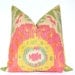 Set of Two - Beautiful Decorative Pillows - Suzani - Ikat Print - On Both Sides - 17x17 inch - Pink - Green - Throw Pillows - Toss Pillows