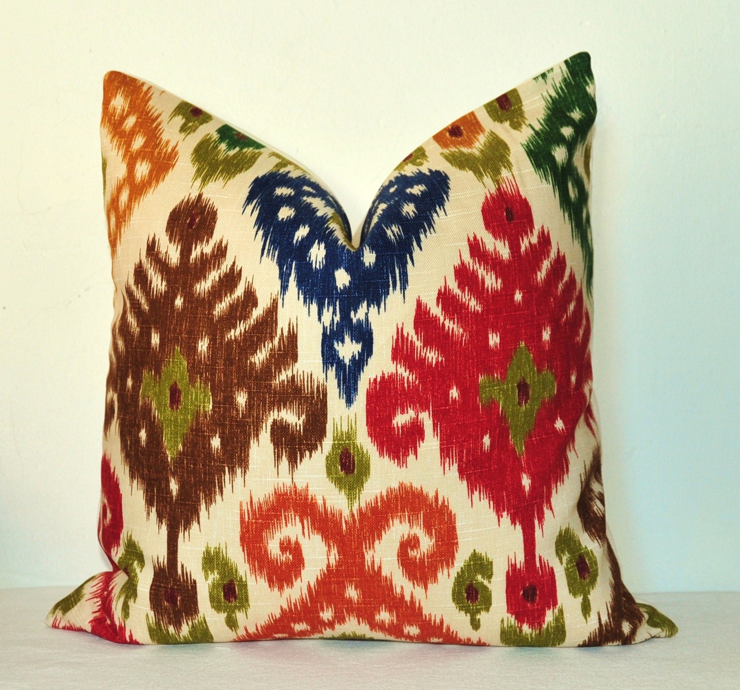 Pillow Cover - Decorative Pillow - Throw Pillow - Toss Pillow - Sofa Pillow - Ikat - 20x20 inch - Red - Green - Blue