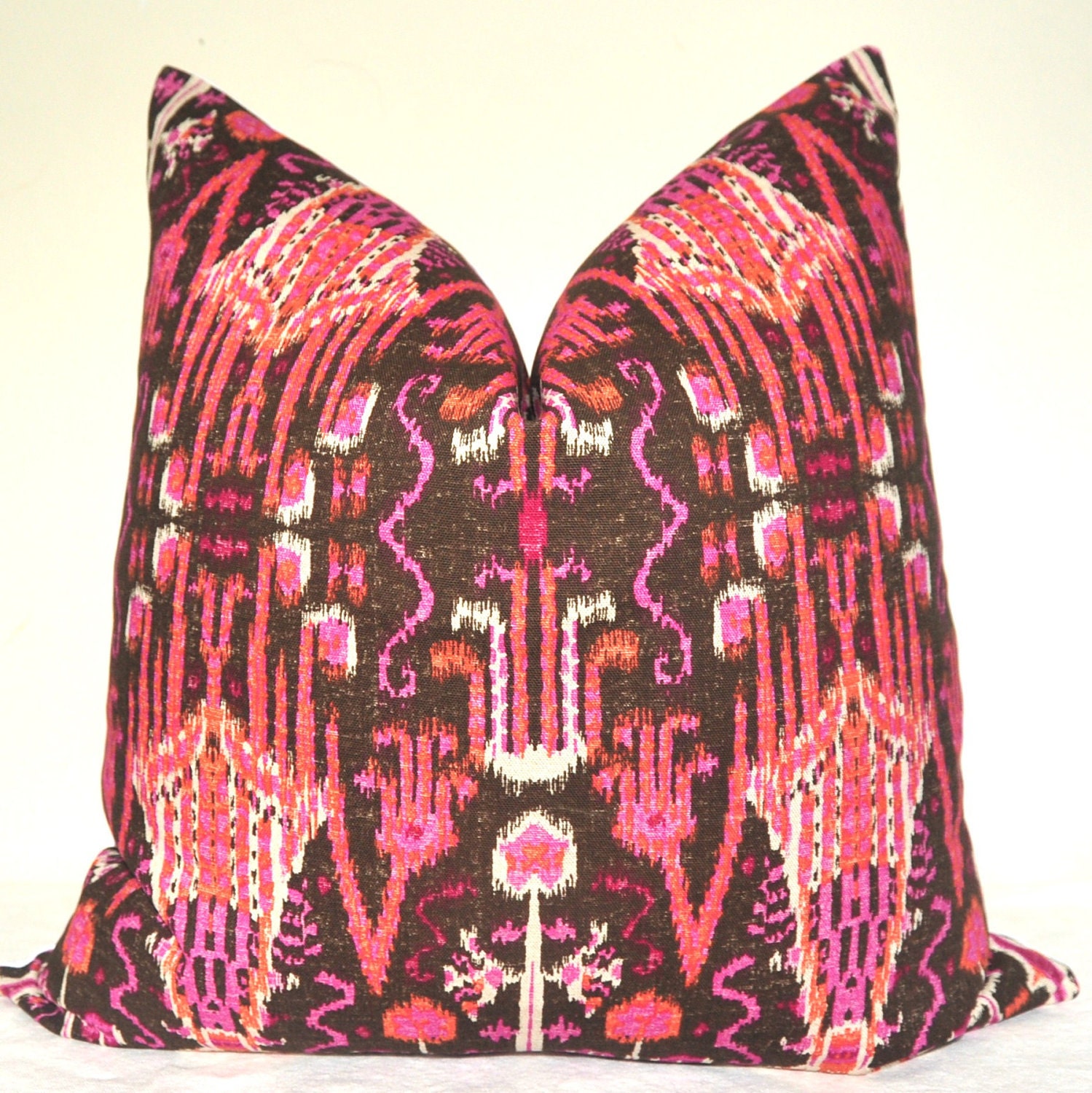 Pillow Cover - Designer Pillow - Decorative Pillow - Throw Pillow - Sofa Pillow - Ikat Print - Pink - Brown - 22x22 in