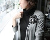 Zipper Brooch - Dark Grey and Black with Silver Teeth