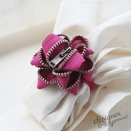 Zipper Hairband - Royal Fuchsia with Silver Teeth - Fall Collection