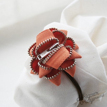 Zipper Hairband - Orange with Silver Teeth - Fall Collection