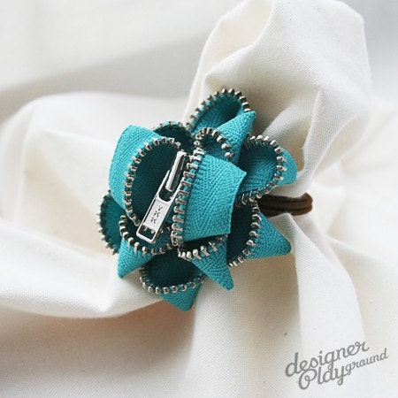 Zipper Hairband - Turquoise with Silver Teeth - Fall Collection