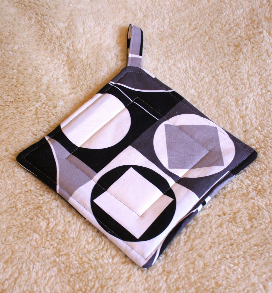 Potholder or Hot Pad - Geometric Shapes in Grays, Black and White