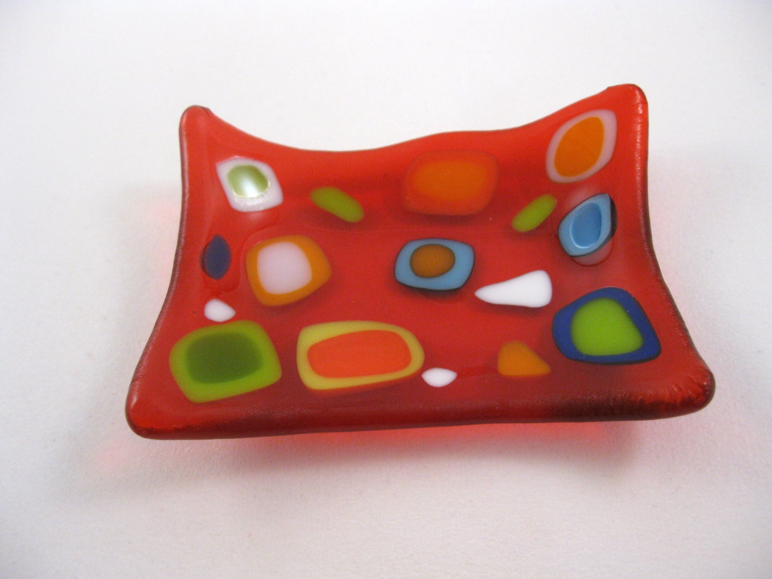 Red Do Da Dish, colorful fused glass dish for jewelry, bedside table, home decor, small gift