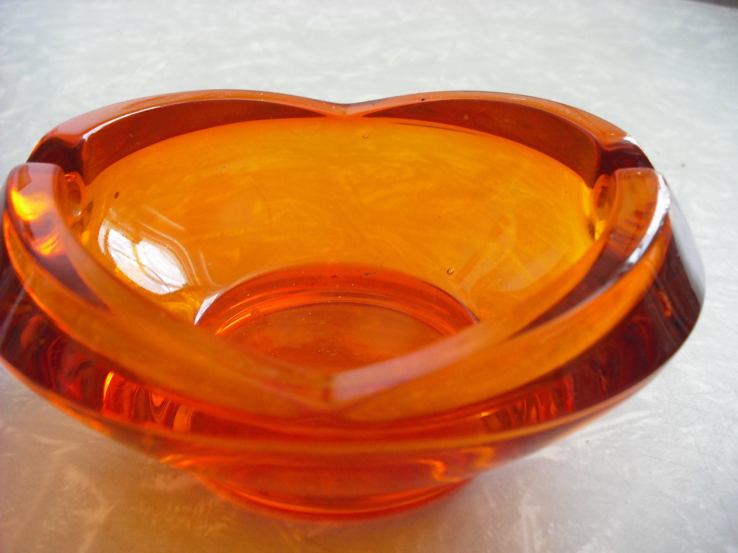Vintage Orange Ashtray Bowl Mid Century Modern Art Glass