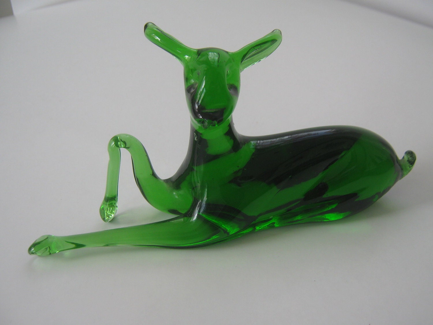 Emerald Green Glass Deer Hand Blown