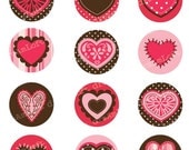 Paper Heart Collection 2 inch Round Circles for valentine's day, stickers, cupcake toppers, cards, stationary, invitations,