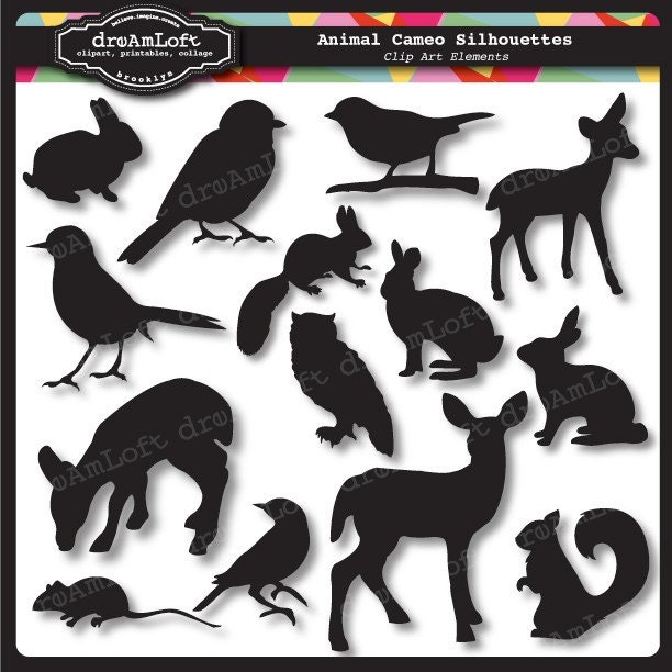 Animal Cameos Silhouettes Clip Art Elements Collage Sheet for cards, stationary, invitations, scrapbooking and all paper crafts