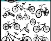 Bicycle Silhouettes Clip Art Elements for cards, cameos, screen printing, image transfers, stationary, stencilling, for commercial use.
