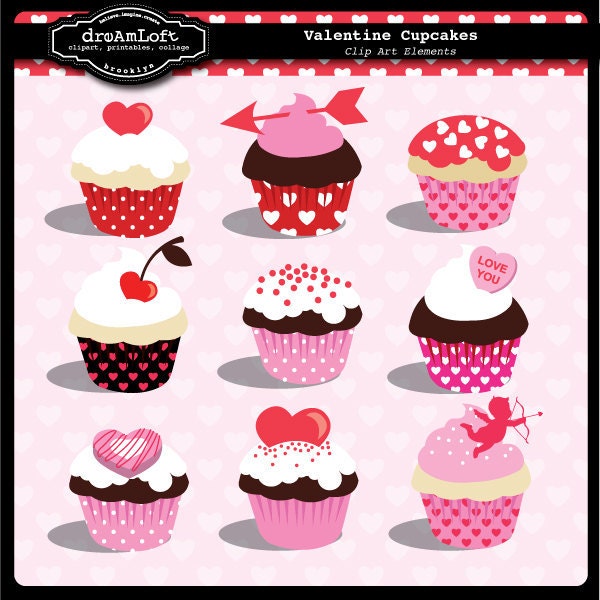 Valentine Cupcake Clip Art for Personal and Commercial Use