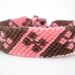 Micro macrame stripe and flower friendship bracelet - pink and brown