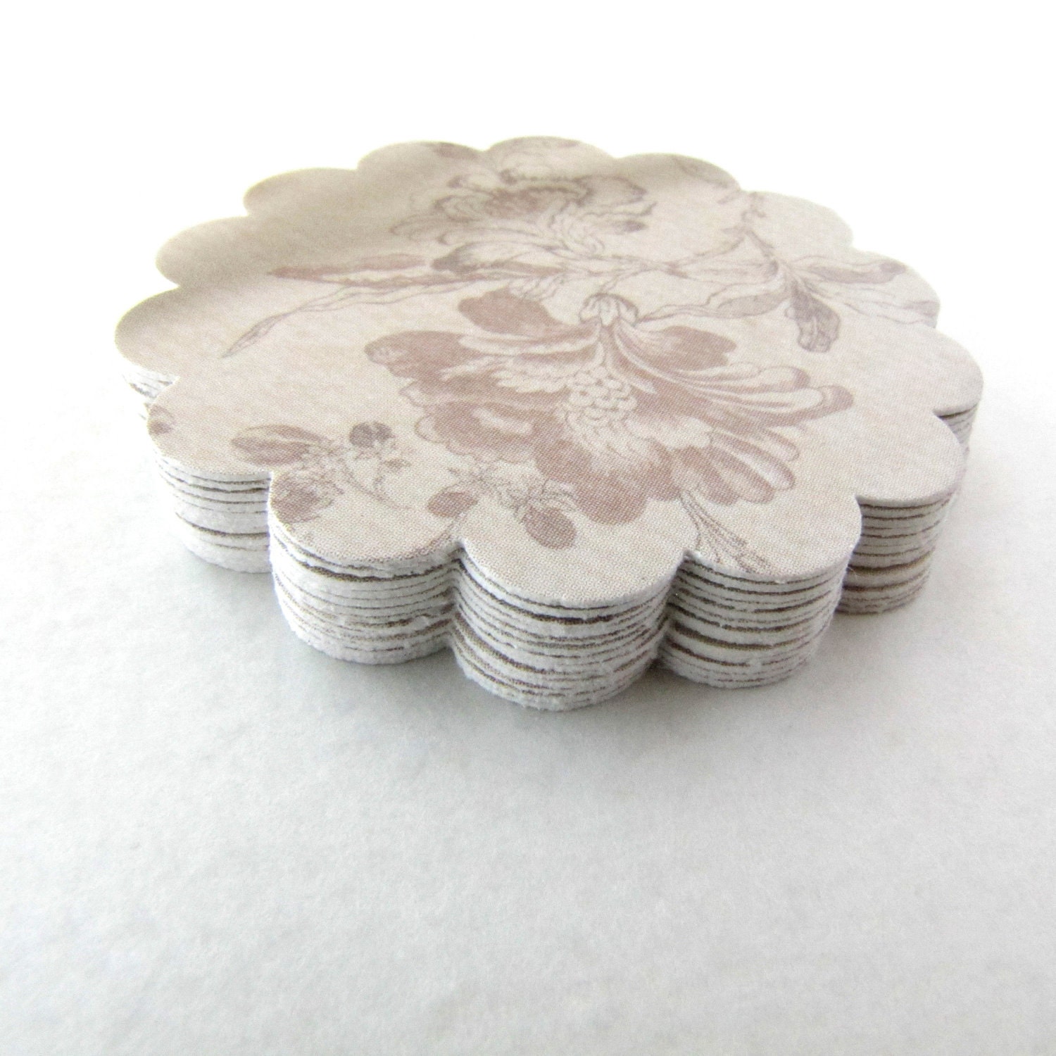 Sepia Gift Tags, shipping tags, favor tags, scalloped round tags 30 pcs