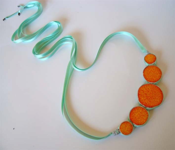 Statement Bubble Necklace orange, yellow and aqua Geometric Ceramic Jewelry