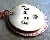 E equals MC squared - Einsteins Famous Physics Equation in a Copper Necklace